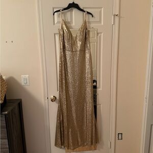 Revelry champagne gold bridesmaids dress
